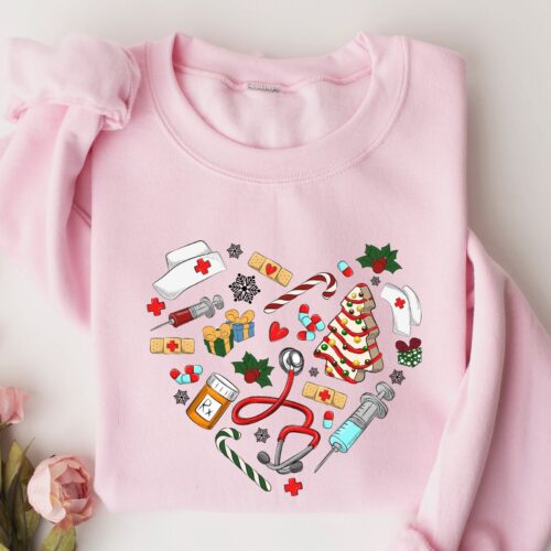 Heart Nurse Christmas Merry Stethoscope Sweatshirt image 0