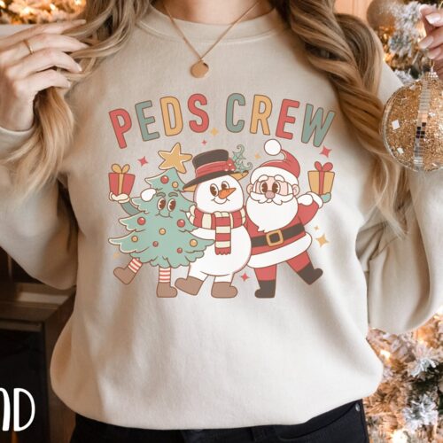 Peds Nurse Christmas Pediatric Hospital Party Crew Group Sweatshirt image 0