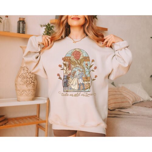 Vintage Beauty And The Beast Reading Book Princess Belle Teacher Librarian Sweatshirt image 0