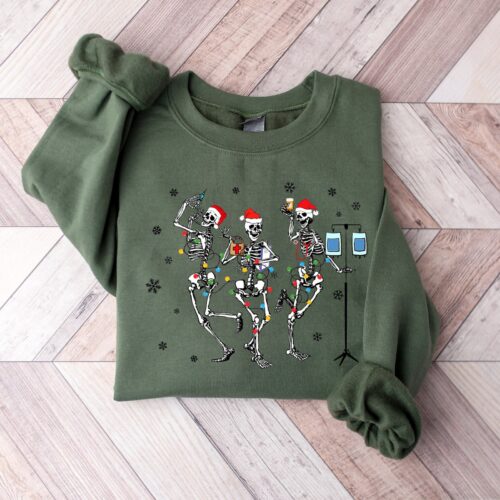 Christmas Nurse Skeleton Dancing Holiday Squad Sweatshirt image 0