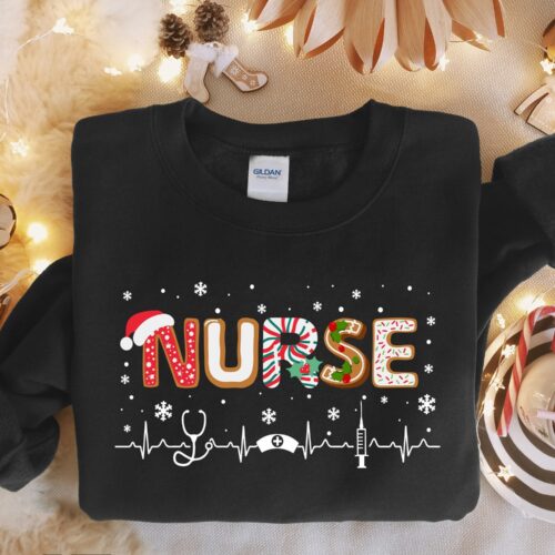 Nurse Christmas Holiday Stethoscope Santa Sweatshirt image 0