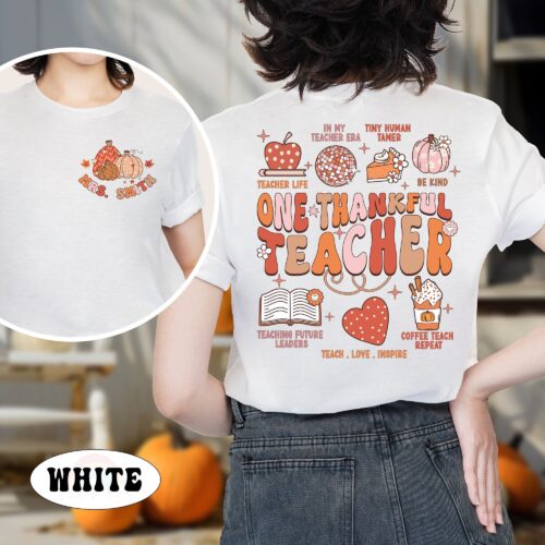 One Thankful Teacher Fall Pumpkin Kindergarten Shirt image 0