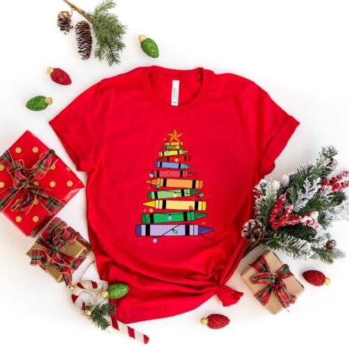 Christmas Teacher Life Tree Book Lover Vacation Holiday Shirt image 1