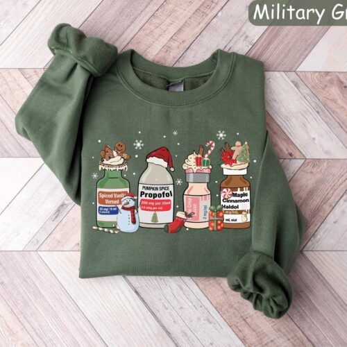 Nurse Christmas Holiday Medication Gingerbread Present Sweatshirt image 0