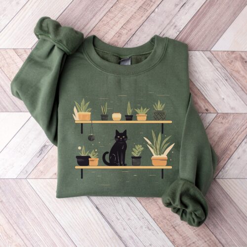 Cats And Plants Lady Lover Gardener Succulent Sweatshirt image 0