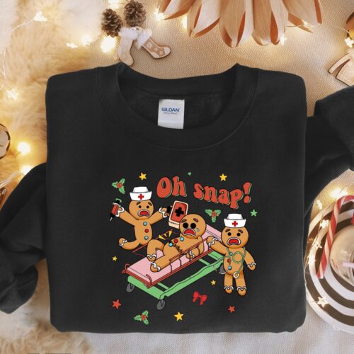 Christmas Nurse Oh Snap Funny Gingerbreads Bone Hospital Party Winter School Sweatshirt image 0