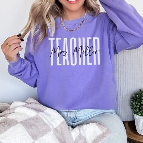 Teacher Custom Personalized Trendy Name Sweatshirt image 0