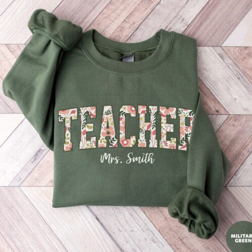 Retro Custom Teacher Name Floral Appreciation Sweatshirt image 0