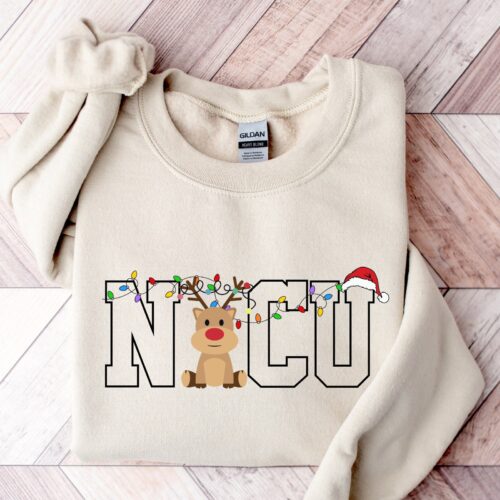 Christmas Nurse NICU Reindeer Student School Sweatshirt image 0