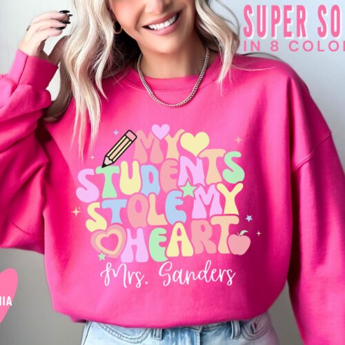 Teacher Valentine's Day My Students Stole My Heart Personalized Trendy Sweatshirt image 0