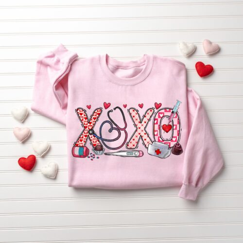 XOXO Nurse Valentine's Day Love Heart Cute Stethoscope Shirt image 0