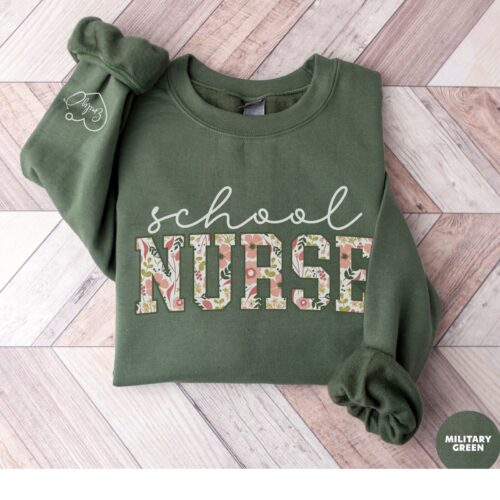 Custom School Nurse Name Floral Week RN Graduation Sweatshirt image 0