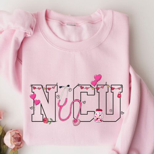 NICU Stethoscope Valentines Heart Day Nurse Student Sweatshirt image 0