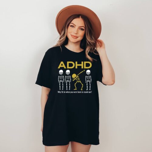 Funny ADHD Skeleton Mental Health Dabbing Private Educator Teacher Awareness Shirt image 0