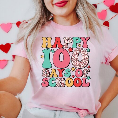 Happy 100 Days Of School Celebration Teacher Kids School Shirt image 0