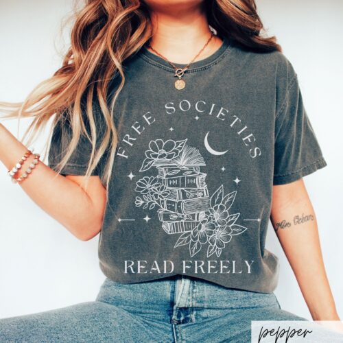 Boho Free Societies Read Literary Freadom Teacher Celestial Floral Shirt image 0