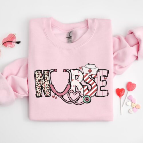 Nurse Valentine Day NICU Labor Stethoscope Cute Peds Sweatshirt image 0