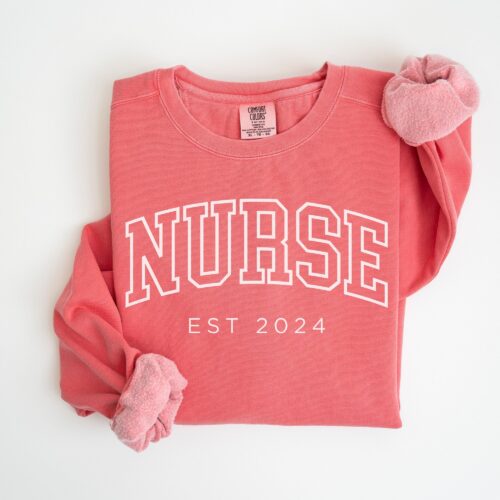 Personalized Nurse Sweatshirt, Comfort Colors Custom Nurse Sweatshirt, Gift for Nurse, Nurse Est Crewneck, Nurse Pullover, Nurse Grad Gift image 0