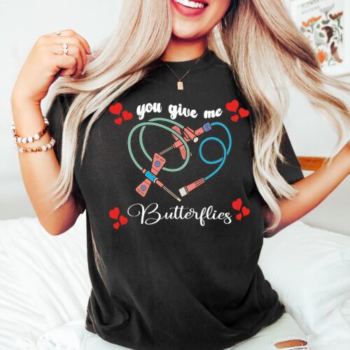 Nurse Give Me Butterflies Phlebotomist Valentine's Day Medical Lab Assistant PBT CPT Shirt image 0