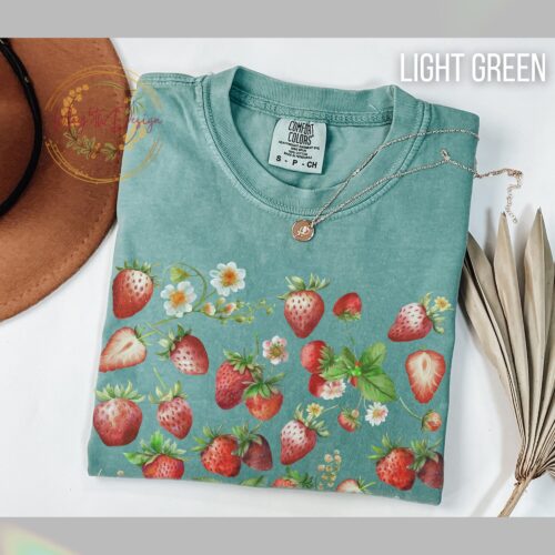 Floral Plant Strawberry Cottagecore Flower Women Botanical Shirt image 0