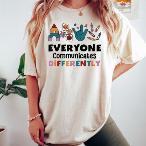 Everyone Communicates Differently Autism Awareness Teacher Month Shirt image 0