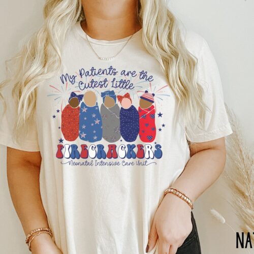 4th Of July NICU Nurse American Neonatal Intensive Care Unit Patriotic Shirt image 0