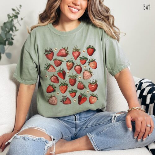 Cottagecore Strawberry Smiles Gardening Summer Shirt image 0