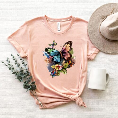 Butterfly Nature Floral Wildlife Women Gardening Plant Lover Mom Shirt image 0