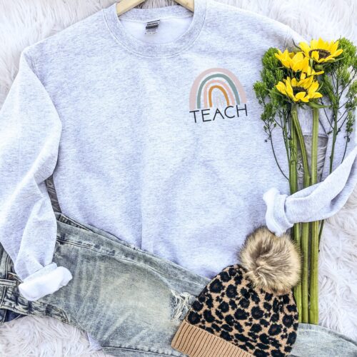 Rainbow Teacher Cute Funny Back To School Sweatshirt image 1