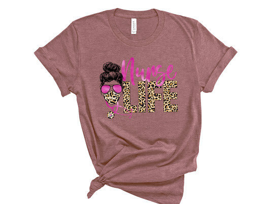 Nurse Life Leopard RN Week CNA Medical School Cute Shirt image 0