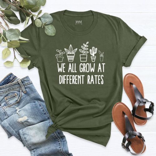 We All Grow At Different Rates Teacher Sped Kindergarten Elementary Shirt image 1