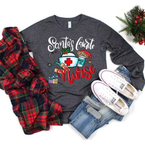 Santa's Favorite Nurse Cute Life Merry Christmas Present Shirt image 0