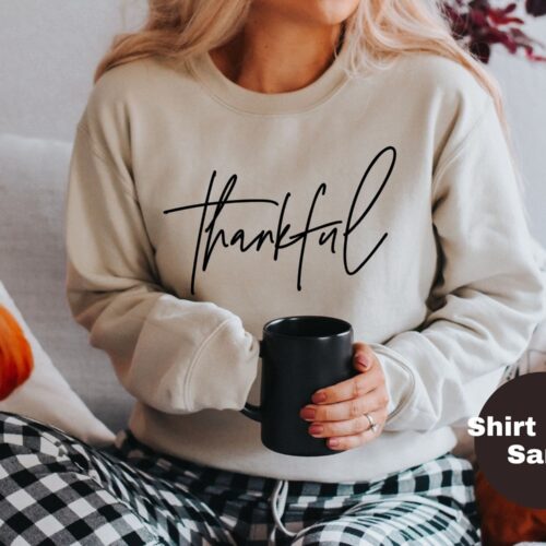 Thankful Women Fall Cute Mom Teacher Holiday Sweatshirt image 1