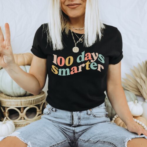 Boho 100 Days Smarter Teacher School Cute Rainbow Shirt image 0