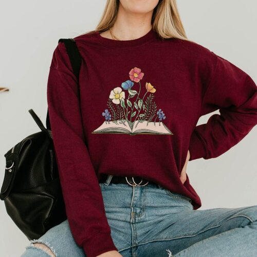 Flower Book Lover Teacher Wild Nerd Floral Sweatshirt image 0