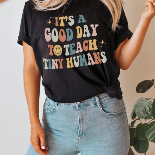 Retro It Is A Good Day To Teach Tiny Humans Pre K Trendy Back To School Shirt image 0