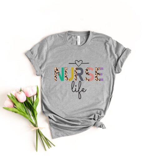 Nurse Life RN Week Leopard Heart CNA School Shirt image 0