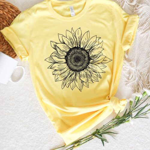 Sunflower Floral Garden Women Cute Nature Fall Shirt image 1