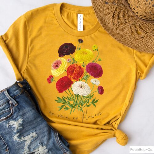 Vintage No Rain No Flowers Floral Gardening Cute Shirt image 0