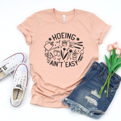 Gardener Plant Lover Farmer Hoeing Ain't Easy Botanical Shirt image 2