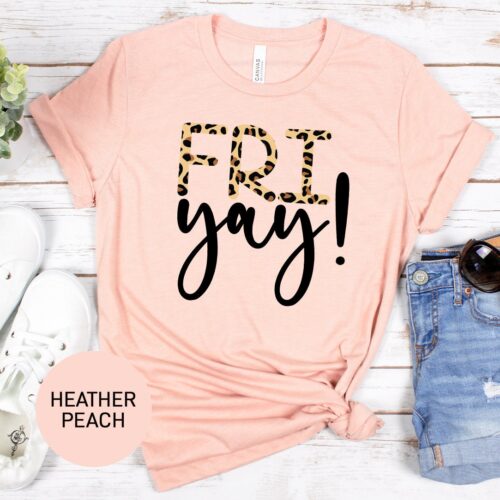 Friyay Women Funny TGIF Teacher Weekend Leopard Shirt image 1