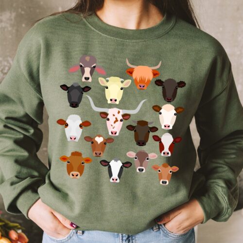 Cow Bull Head Theme Farm Animal Cottagecore Teacher Sweatshirt image 0