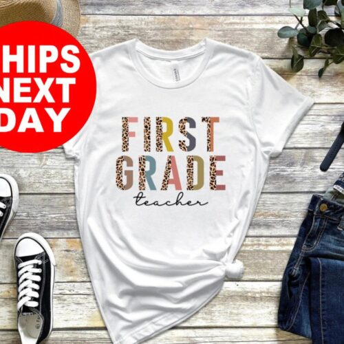 First Grade Teacher Elementary Leopard Cute Shirt image 0