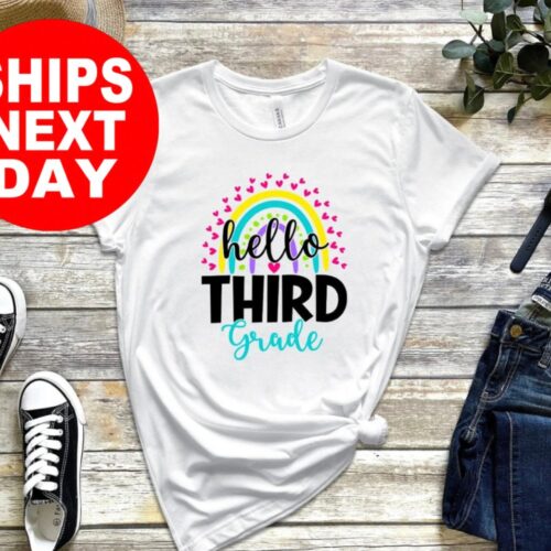 Hello Third Grade First Day Back To School Kids Teacher Shirt image 0