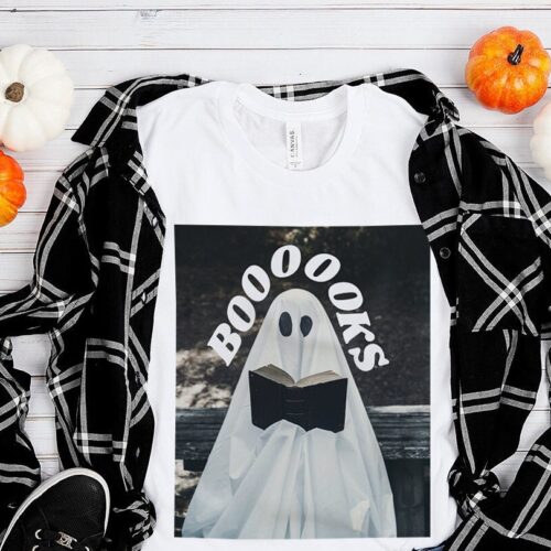 Ghost Books Halloween Spooky Reading Lover Teachers Librarians Shirt image 0