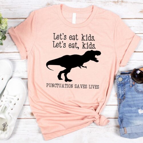 Funny Grammar Let's Eat Kids Punctuation Saves Lives English Teacher Commas Shirt image 0