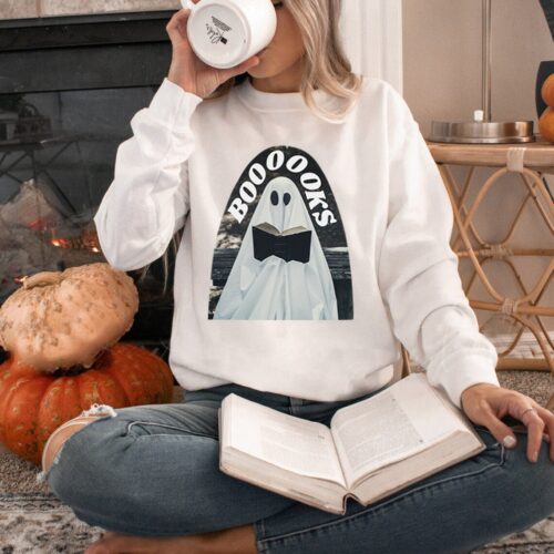 Ghost Books Halloween Spooky Season Reading Lover Teachers Librarians Sweatshirt image 0