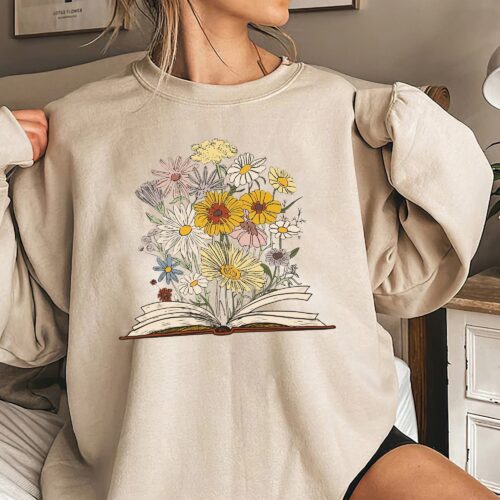 Book Flower Reading Lover Floral Librarian Teacher Shirt image 0