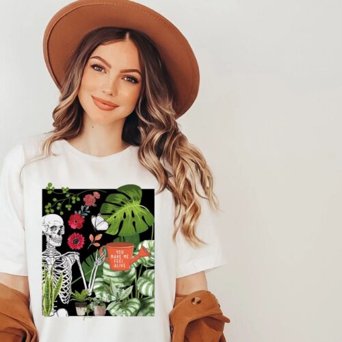 Skeleton Plant Lover You Make Me Feel Alive Mom Skull Shirt image 0