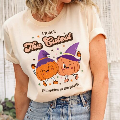 Retro I Teach The Cutest Pumpkins Halloween Spooky Season Witch Autumn Fall Shirt image 0